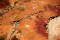 Pegadas de dinossauros associadas a inscrições rupestres no Geossítio Serrote do Letreiro, Sousa, PB. Crédito: Rafael Costa da Silva