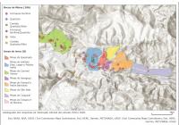 Figura 2 – Mapa da Serra de Ouro Preto com a localização das principais áreas de mineração e galerias. Compilado de Web Geographic Information System of the old mines of Ouro Preto. Disponível em https://arcg.is/08HO5m).