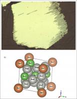 Figura 3 - a) Arsenopaladinita da Mina Cauê, em itabira, Minas Gerais (Atencio 2020; b) estrutura cristalina da arsenopaladinita (Karimova et al. (2020). Imagens compiladas de Atencio (2020).  
