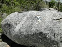 Detalhe do granito com veio de quartzo. Foto: Rogério Valença Ferreira.