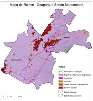 Mapa geomorfológico da área do geoparque Sertão Monumental. Fonte: Freitas et al, 2019.