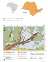 Fig 2 e 3 - Mapa de Localização da área e Mapa Geológico  (modificado de Theodorovicz et al., 1986) e localização das ocorrências de estromatólitos (Fonte Sallun Filho et al., 2011).
