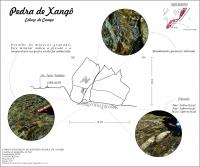 Esboço de campo do sítio Pedra de "Xangô" com detalhe da estrutura gnáissica, foliação e mineral granada.