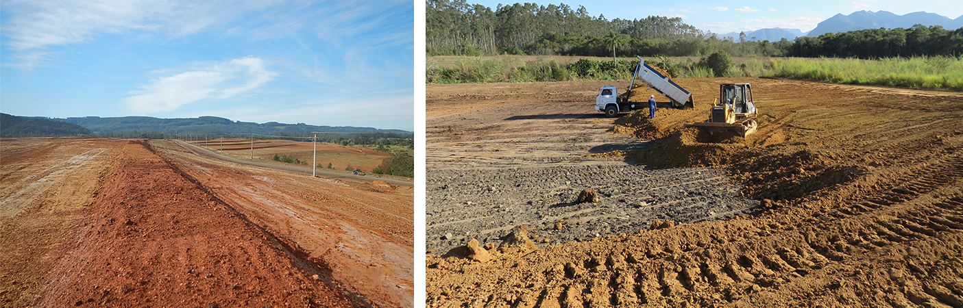  Figura 4 – Construção da cobertura seca com a camada de solo argiloso sobre o terreno reconformado. Fonte: Acervo Núcleo de Apoio Técnico de Criciúma (NUMA) / SUREG-PA.